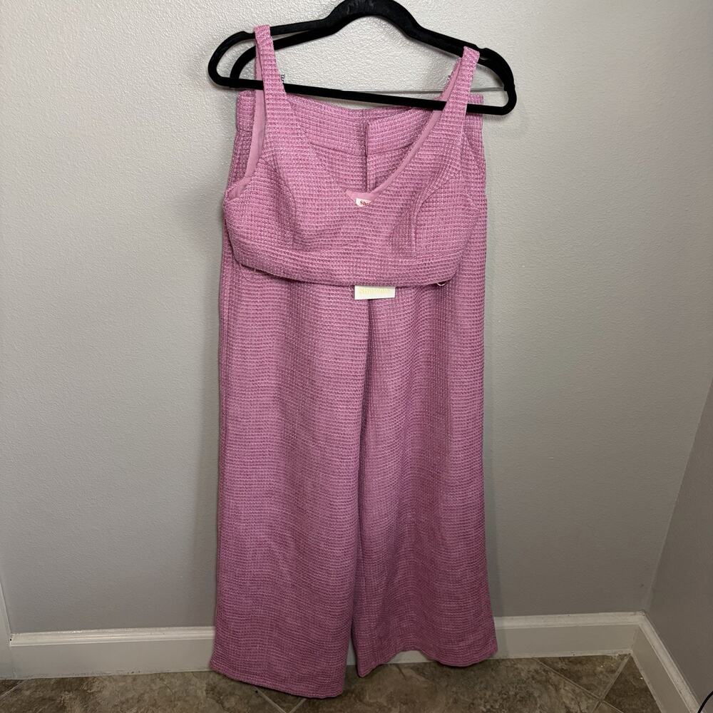 Showpo. Adelaide Two Piece Set Crop Top Wide Leg Pants Set Pink Tweed US Sz 8
